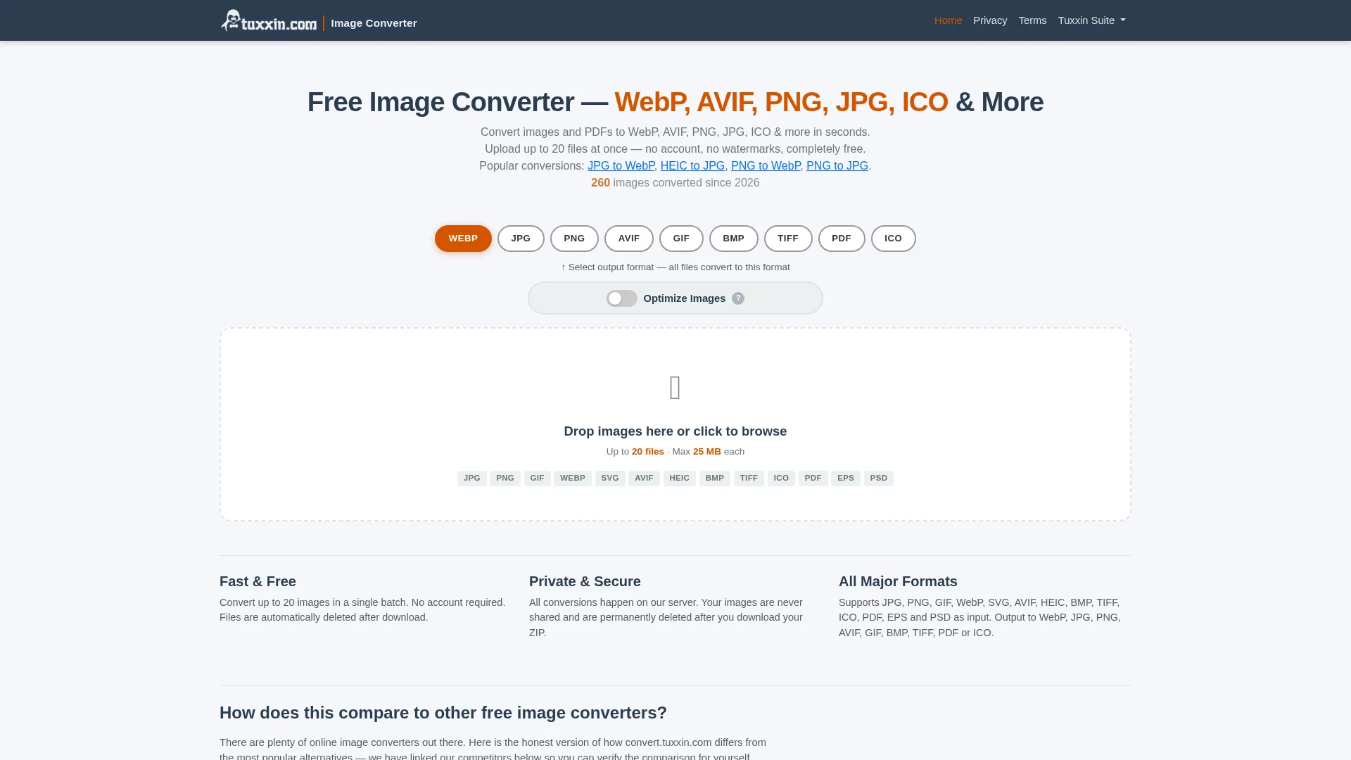 Screenshot of the Image Converter homepage