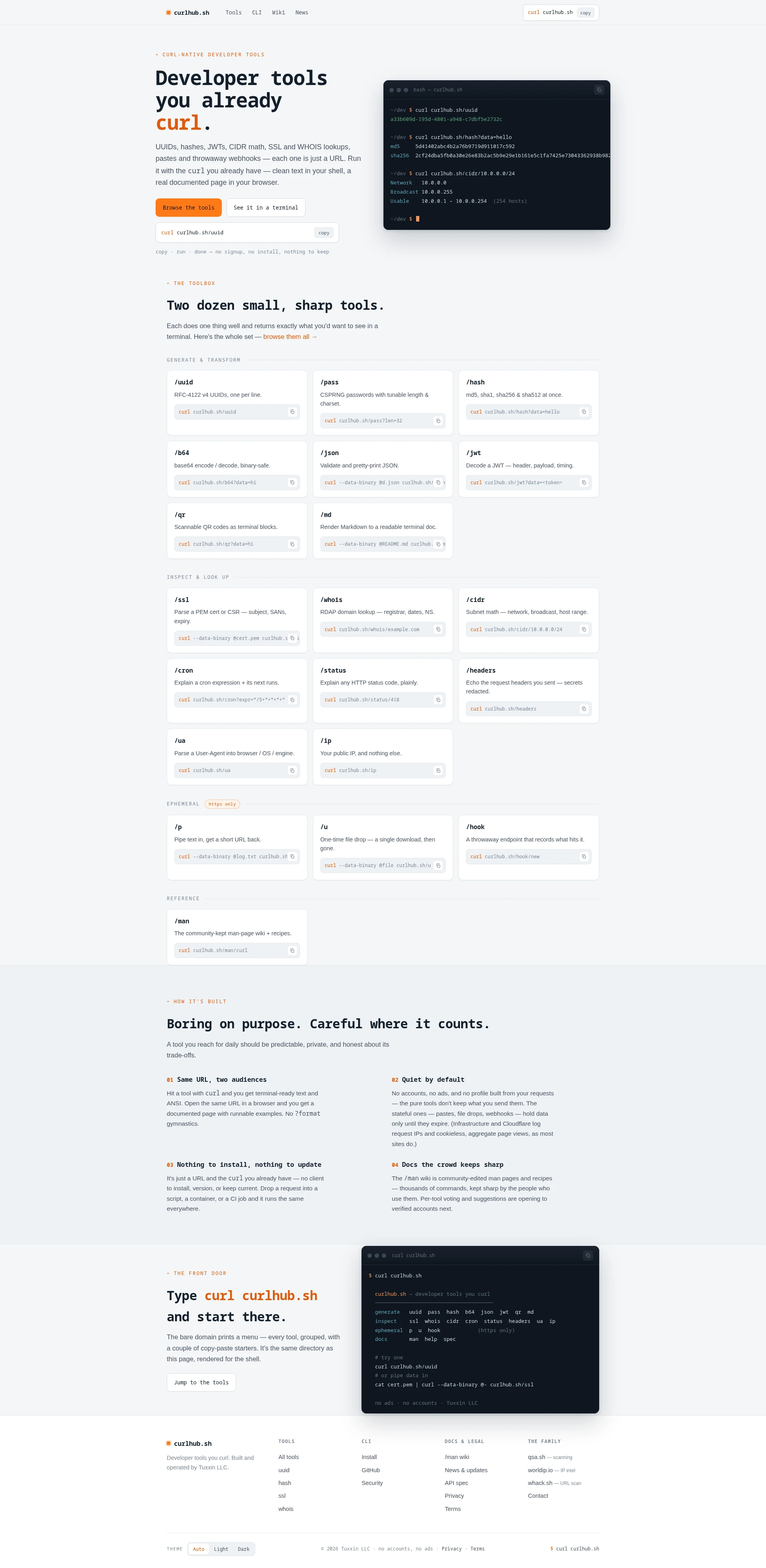 Screenshot of the curlhub.sh homepage