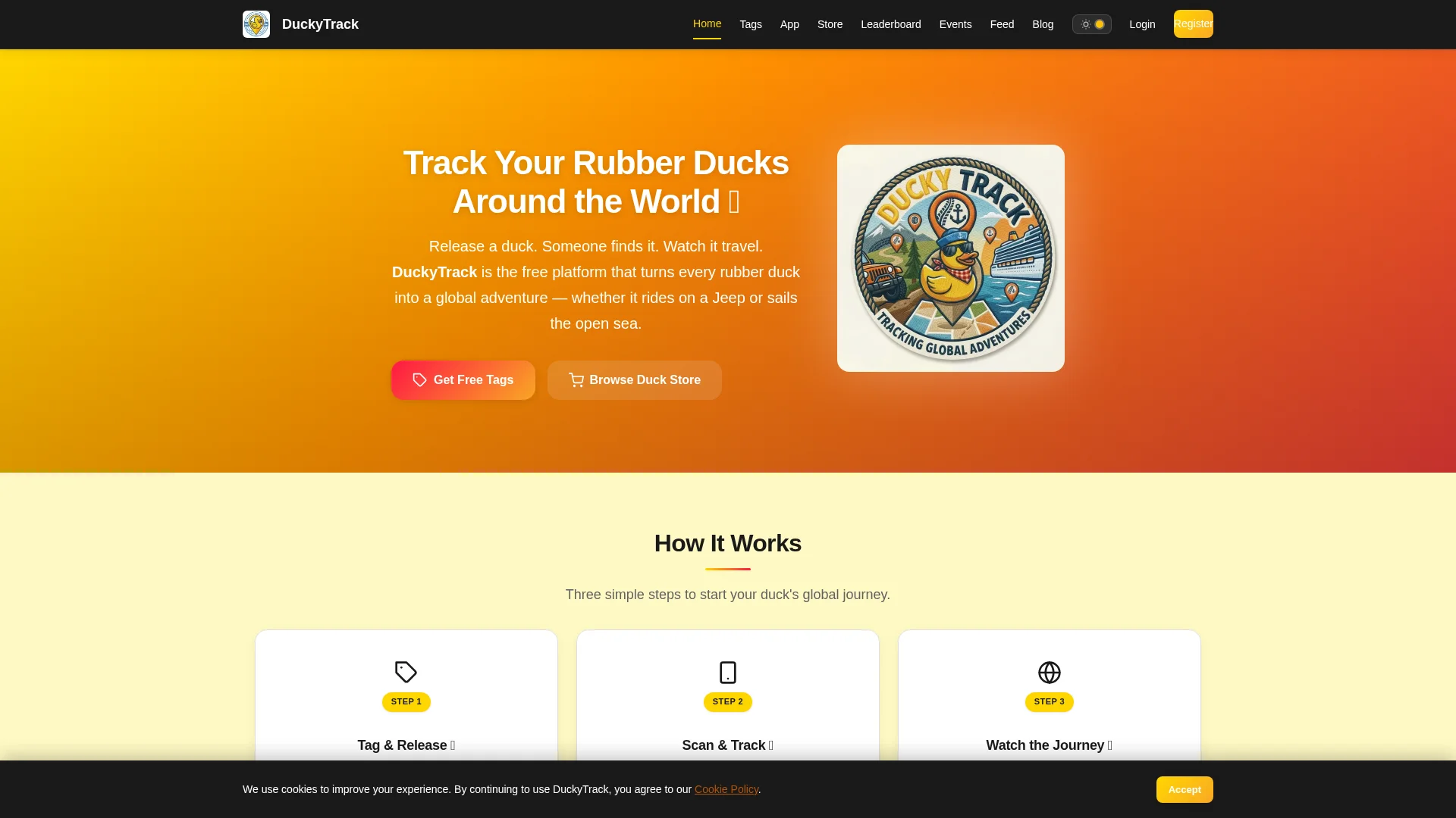 Screenshot of the DuckyTrack homepage