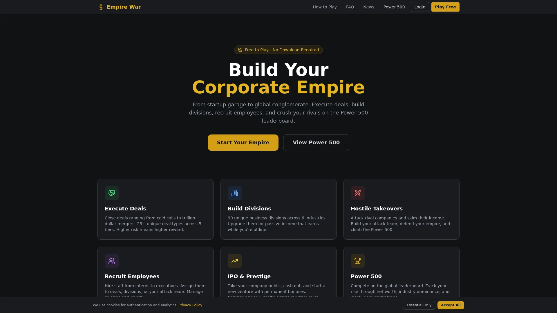 Screenshot of the EmpireWar homepage