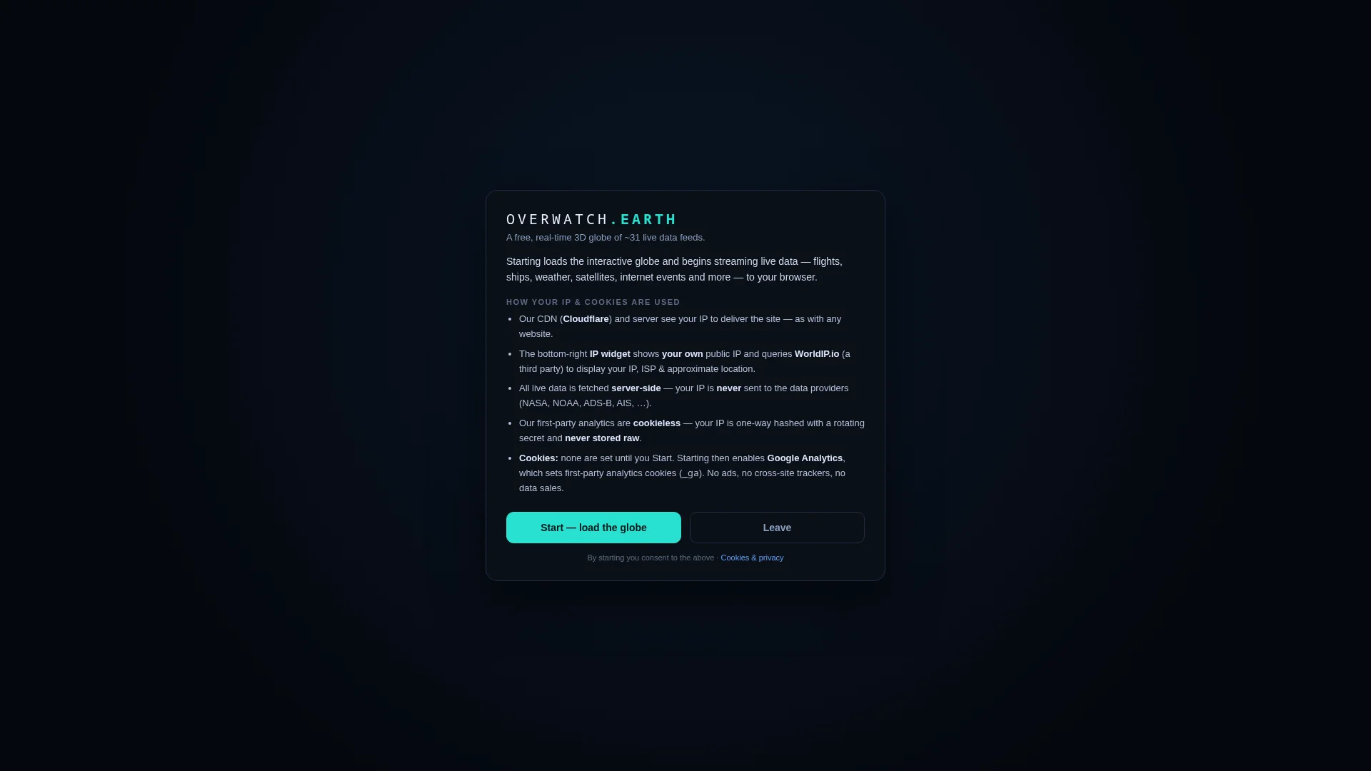 Screenshot of the overwatch.earth homepage