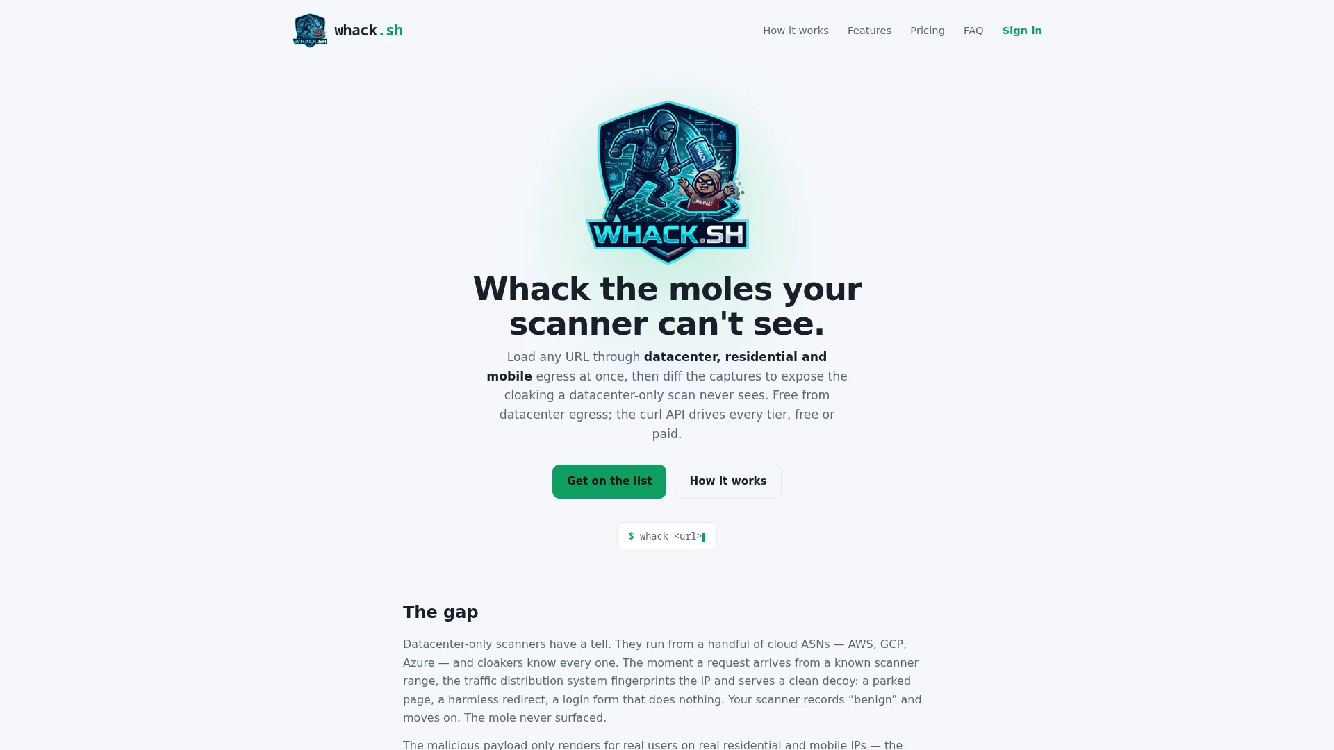 Screenshot of the whack.sh homepage