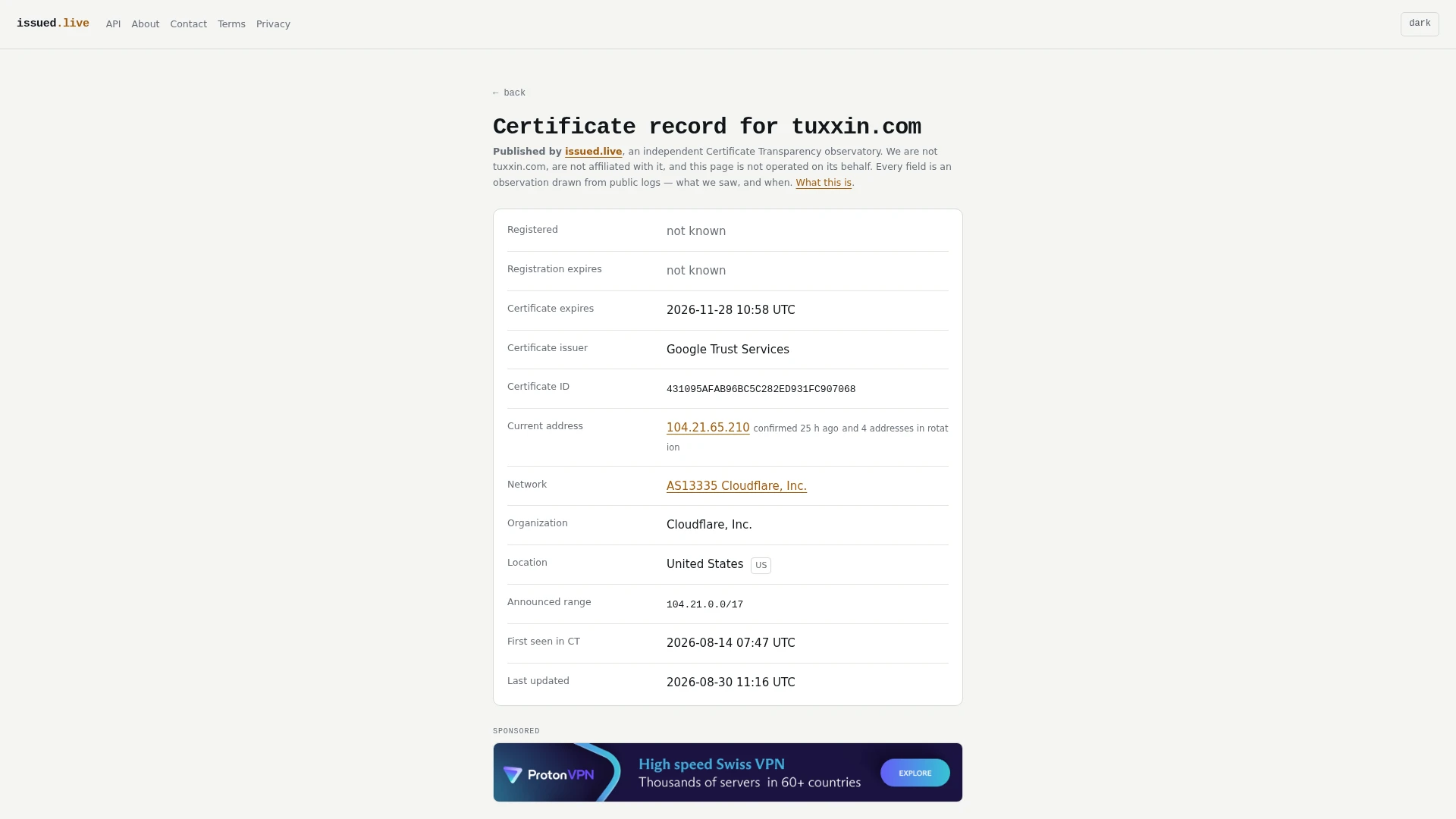 issued.live: Certificate Transparency, ICANN Registrations and DNS in One API
